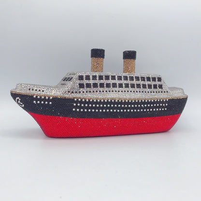 New Boat Crystals Clutch Purse RED Blue Women Gems Evening Clutch Bag Wedding Bridal Minaudiere Rhinestones Handbags and Purses