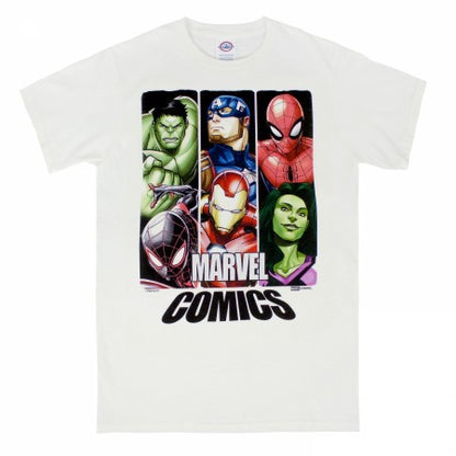 Marvel Comics Super Heroes White T Shirt Men 2025 Summer Cotton Tee Hulk Captain America Spider Man Iron Man Design Black