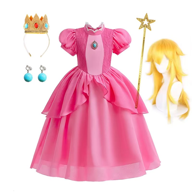Kids Rosalina Peach Princess Dress Girls Halloween Disguise Cosplay 2026 New Movie Costume Birthday Vestido Halloween Carnival