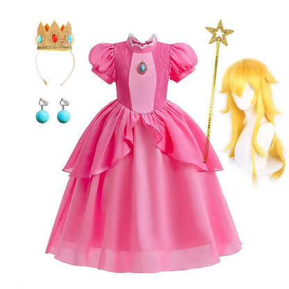 Kids Rosalina Peach Princess Dress Girls Halloween Disguise Cosplay 2026 New Movie Costume Birthday Vestido Halloween Carnival