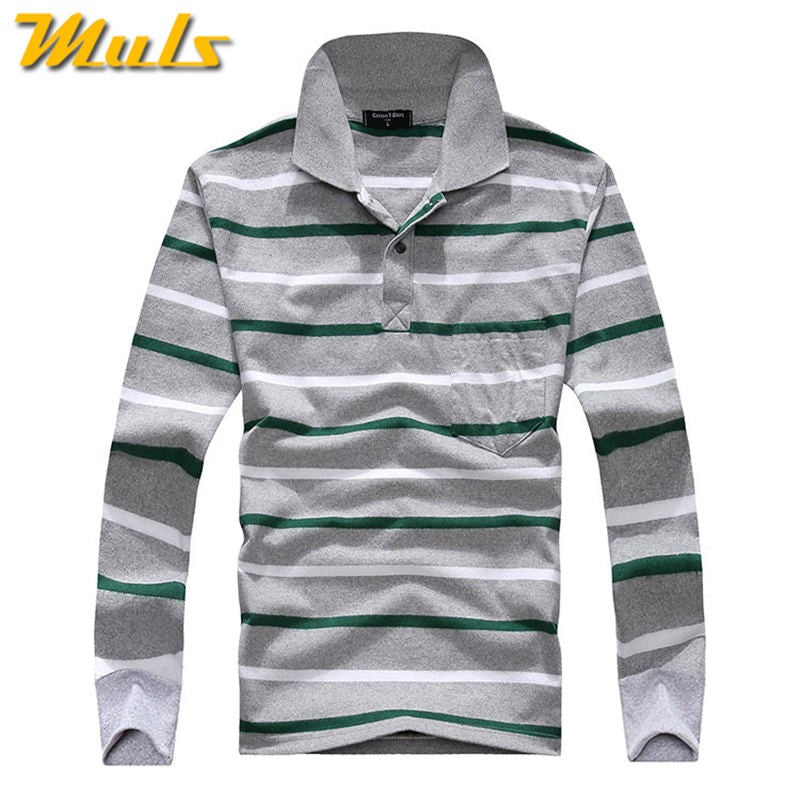 Cotton Polos Men Long Sleeve Mens Polo Shirt Spring Autumn Striped Male Polo Dress Classic Business 2018 Father Gift Drop Ship
