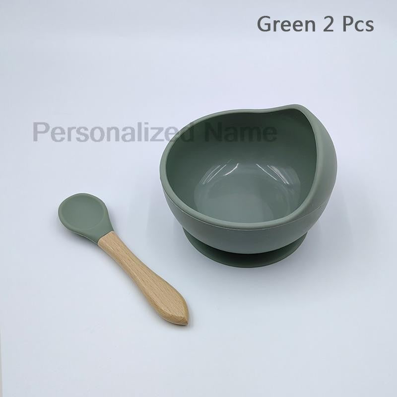 Personalized Name Baby Feeding Set Children's Silicone Suction Cup Bowl Training Spoon Fork Tableware Baby Feeding Bowl BPA Free