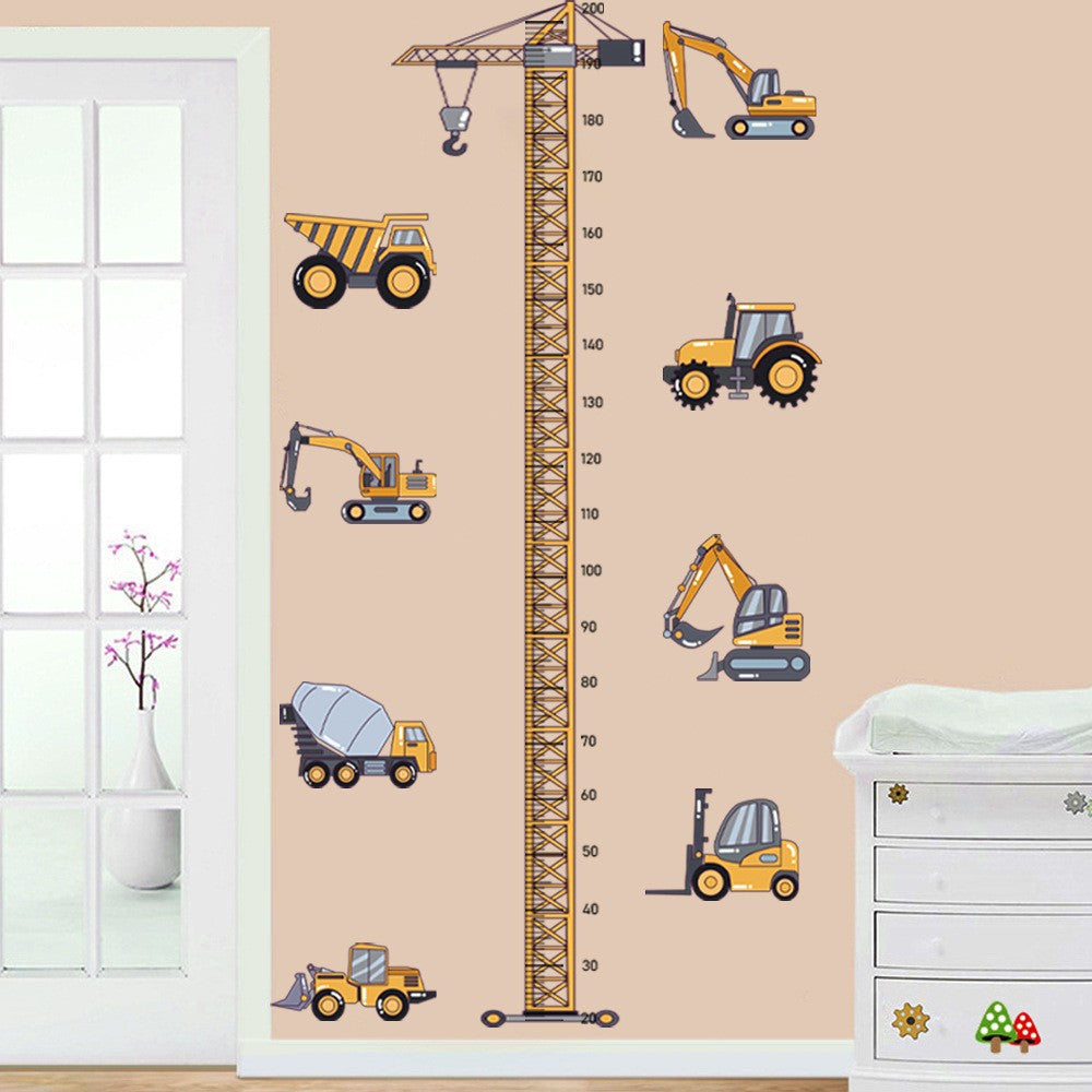 Height Stickers Construction Vehicle Tower Crane for Kids Room Kindergarten Baby Measuring Height Ruler Wall Stickers Boys Gift