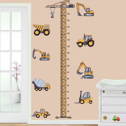 Height Stickers Construction Vehicle Tower Crane for Kids Room Kindergarten Baby Measuring Height Ruler Wall Stickers Boys Gift