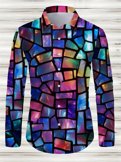 Fashion men's printed long-sleeved shirt casual handsome personality comfortable men's high-quality lapel large size tops