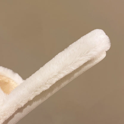 Casual Fluffy Slippers Women House Flats Fashion Winter Bowknot Love Designer Shoes Ladies Home Plush Platform Elegant Footwear