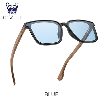Oi Wood Óculos de Sol Quadrados para Homens e Mulheres Óculos de Madeira Lentes Azuis Polarizadas Óculos Masculinos Óculos de Luxo