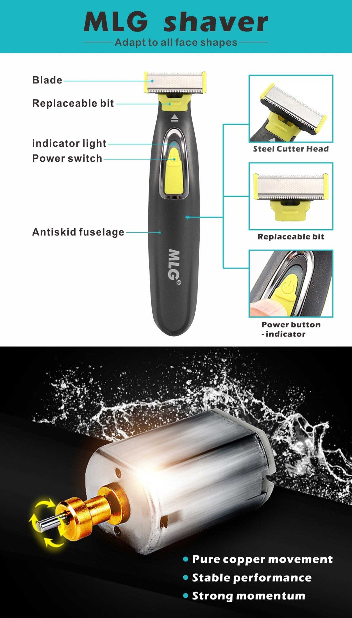 MLG USB Rechargeable Waterproof Washable Rechargeable Electric Shaver Beard Razor Body Trimmer Men Shaving Machine Hair