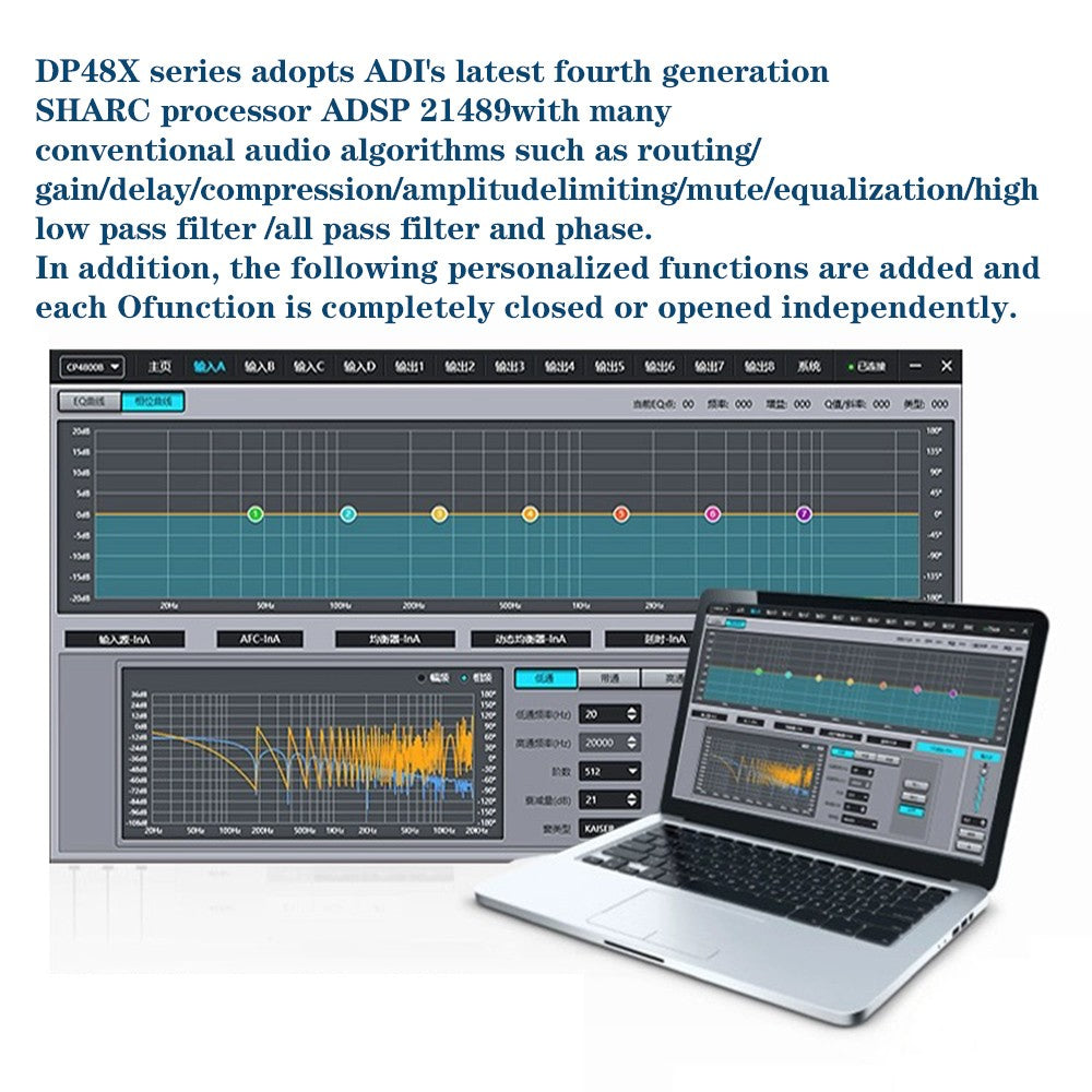 DP48X Processador de Áudio Digital Profissional 4 Entradas 8 Saídas Processador Drive Rack com RIR DEQ Sistema de Gerenciamento de Alto-falantes 192KHZ