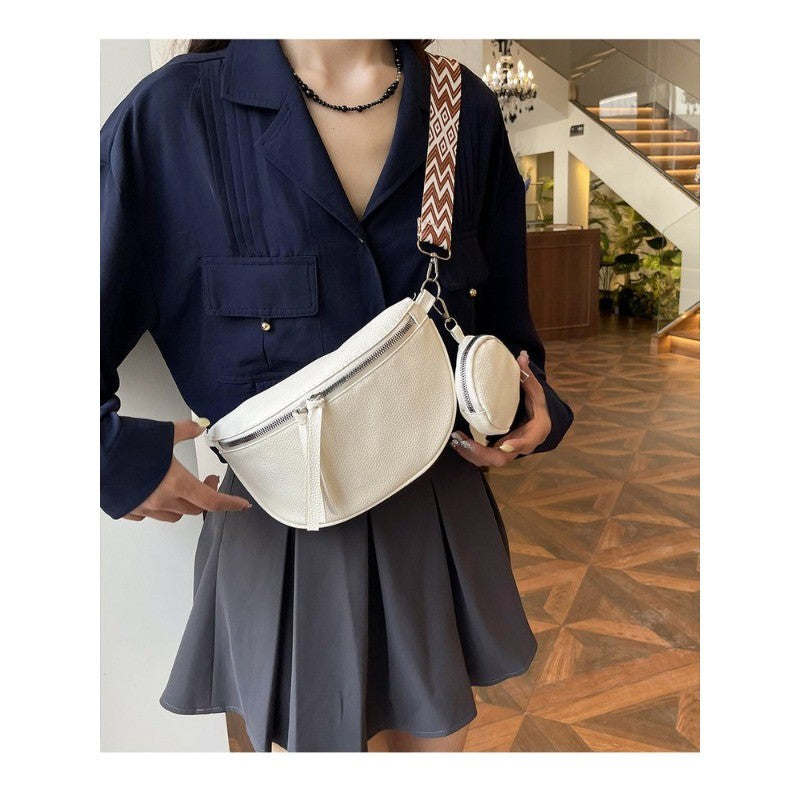 2025Casual solid color commuter bag simple western style street style fashion crossbody chest bag travel waist bag two-piece set