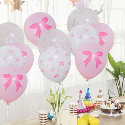 50/10pcs Bow Theme Latex Balloon 12 Inches Bowknot Print White Balloons for Kids Girls Birthday Baby Shower Wedding Party Decor