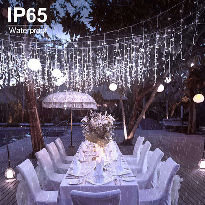 Solar Curtain Icicle Light 3.5M Eaves Decor Outdoor Fairy String Lights Wedding Party Christmas Stair Decor Garden Garlands