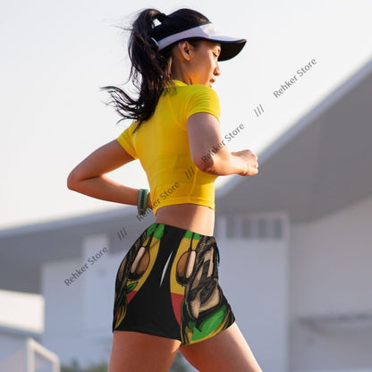 Women's Athletic Shorts Sloth Rasta A Wearing Headphones Running Yoga Fitness Quick-Dry Badminton Training With Pocket