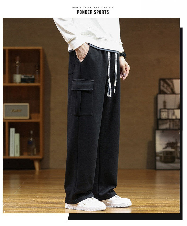 2024 New in Wide Leg Pants Men Autumn Straight Elastic Waist Baggy Cargo Trouser Male Relaxed Streetwear Sweatpant Plus Size Big