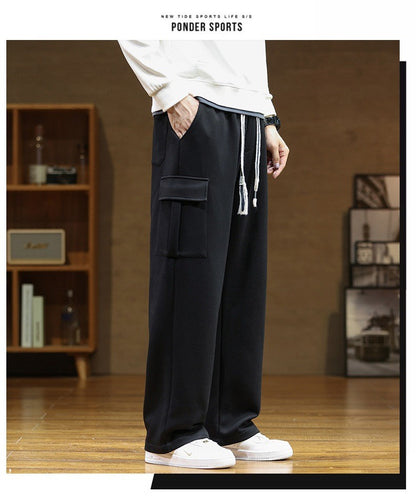 2024 New in Wide Leg Pants Men Autumn Straight Elastic Waist Baggy Cargo Trouser Male Relaxed Streetwear Sweatpant Plus Size Big