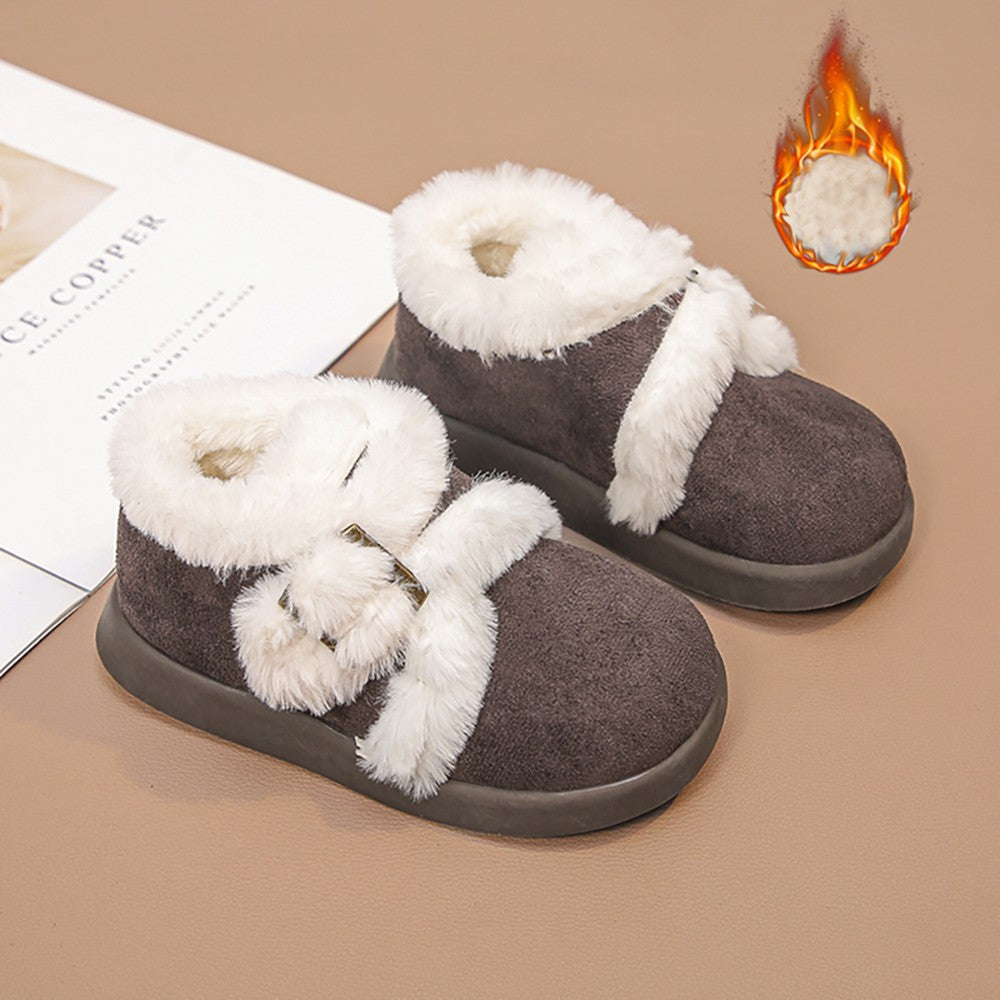 Winter Fur Boots For Girls Thick Warm Children's Plush Snow Boots Soft Warm Velvet Cotton Shoes Winter Kid's Padded Boots