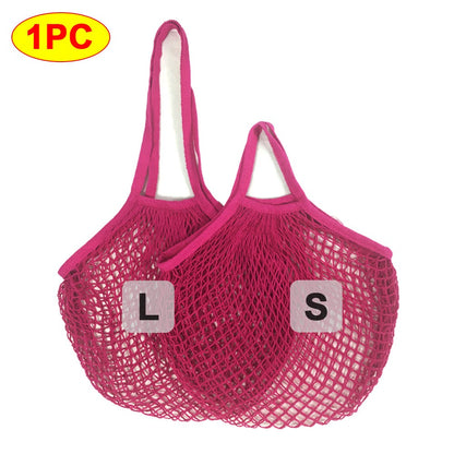 Silicone World 1PC Portable Reusable Grocery Mesh Bag Cotton Shopping Mesh Bags Handheld Shoulder Back Fruit Vegetable Net Bag