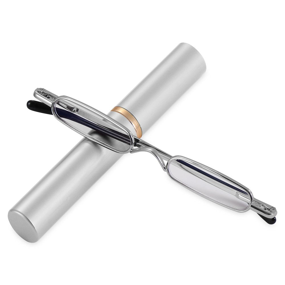 1 Óculos de Leitura Masculino e Feminino com Dobradiça de Mola, Mini Leitor de Tubo Pequeno, Fino, Tipo Caneta, com Estojo Portátil com Clipe