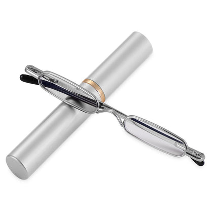 1 Óculos de Leitura Masculino e Feminino com Dobradiça de Mola, Mini Leitor de Tubo Pequeno, Fino, Tipo Caneta, com Estojo Portátil com Clipe