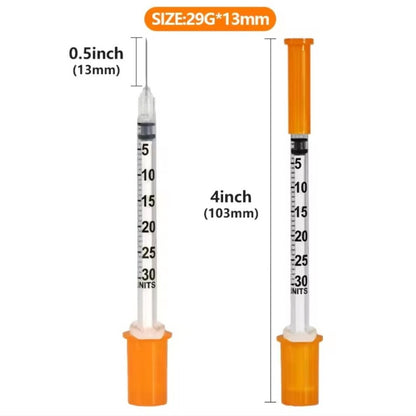 50 UNIDADES Seringa de insulina estéril descartável de 0,3ml/cc-29Gx13mm com agulha, embalada individualmente para medição de líquidos, alimentação de animais de estimação.