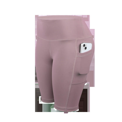 CHRLEISURE Women Solid Yoga Shorts with 3 Pockets High Waist Butt Lifting Workout Tights Gym Elastic Cycling Shorts Activewear