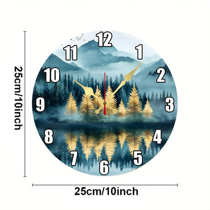 Natural Scenery Wooden Round Silent Hanging Wall Clock,Suitable For Living Room,Office,Study Room,Bedroom,Home Decoration