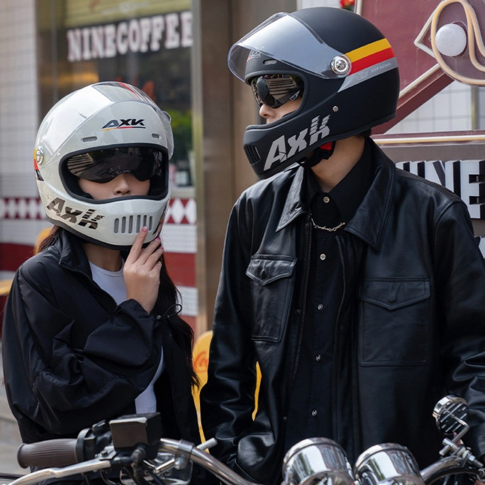 Electric Motorcycle Helmet Winter Warm HD Dual Mirror Anti-fog Retro Sun Protection Riding Full Helmet