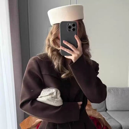 Autumn Winter Women Wool Fedoras Hats Elegant French Hard Top Concave Top Felt Berets Hat  Wedding Fascinator Party Pillbox Cap