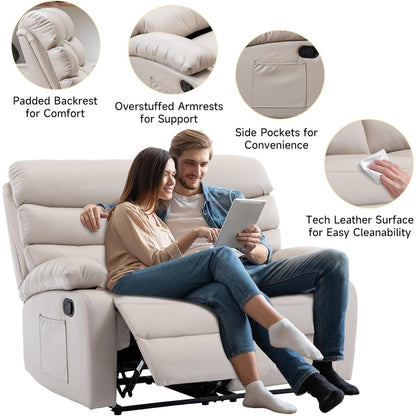 Reclining Loveseat, Leather Double Recliner Sofa with Side Pocket, Wall Hugger Loveseat Recliner for Living Room,