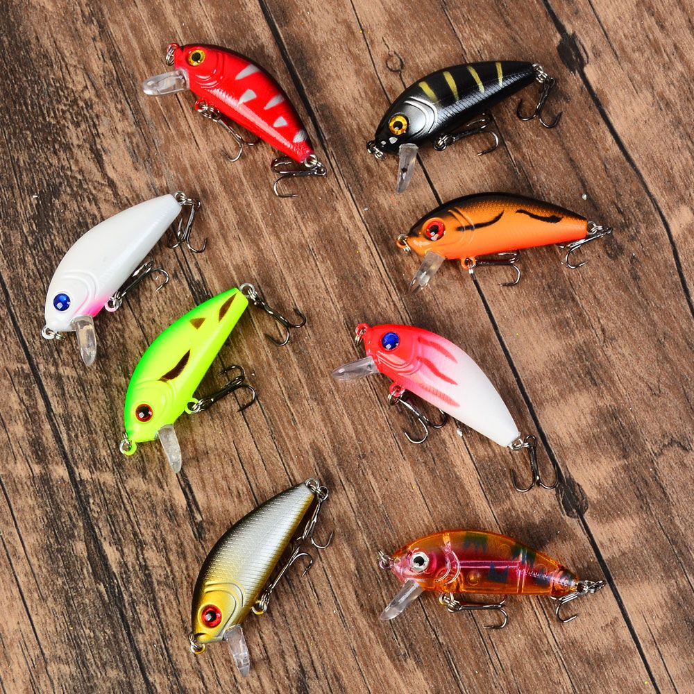 8 unidades de isca de pesca de superfície tipo mini crankbait, flutuante, wobbler, isca artificial dura, minnow, swimbait de plástico, equipamentos de pesca