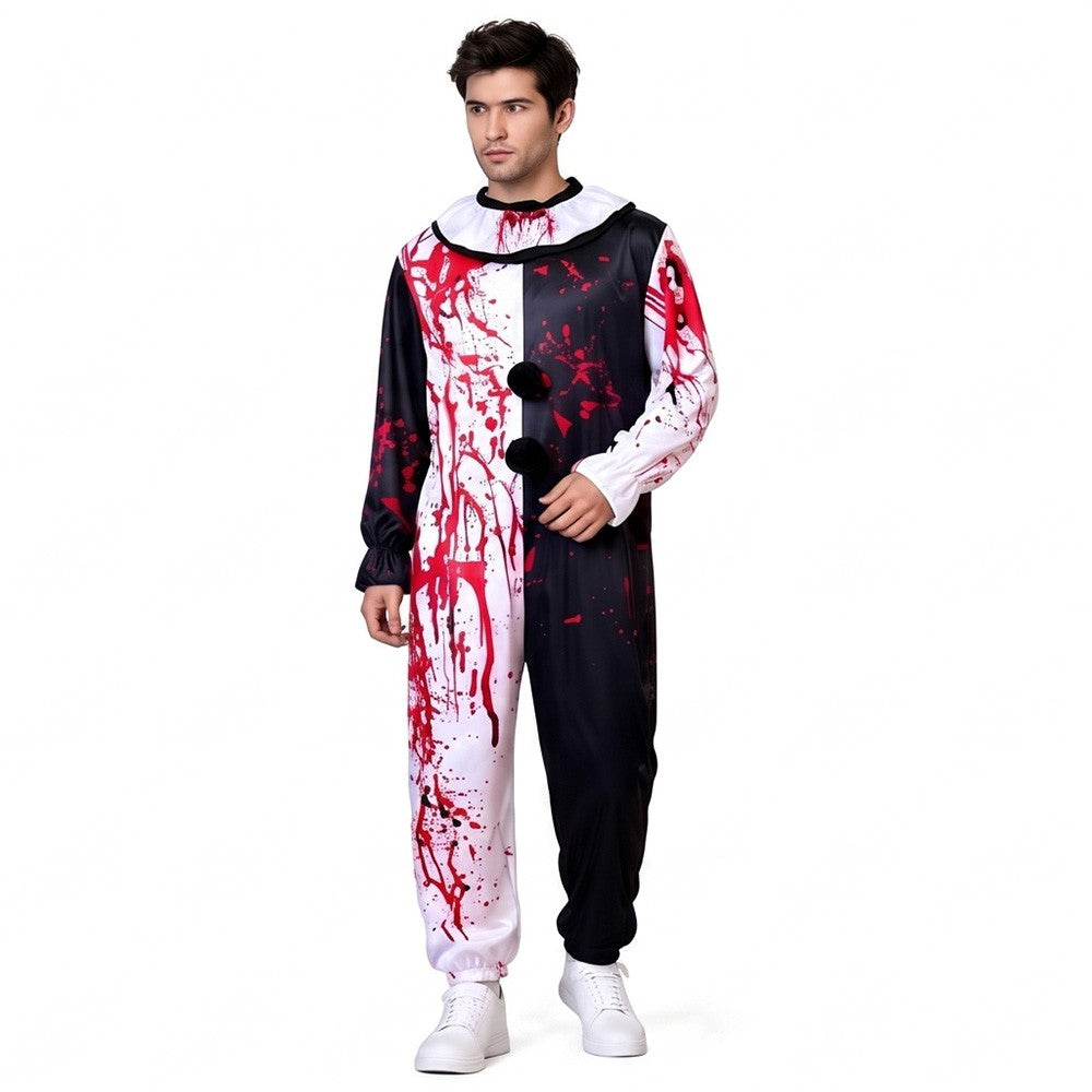 Halloween Blood Stained Broken Soul Clown Cossuit for Men and Women Black and White Splash Set Horror Movie Same Style