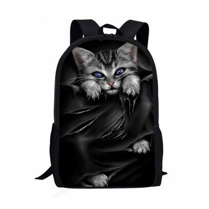 Mochilas de cadernos populares de gato da moda Mochilas escolares para alunos Mochilas para laptop de meninos/meninas à prova d'água de Oxford com estampa 3D