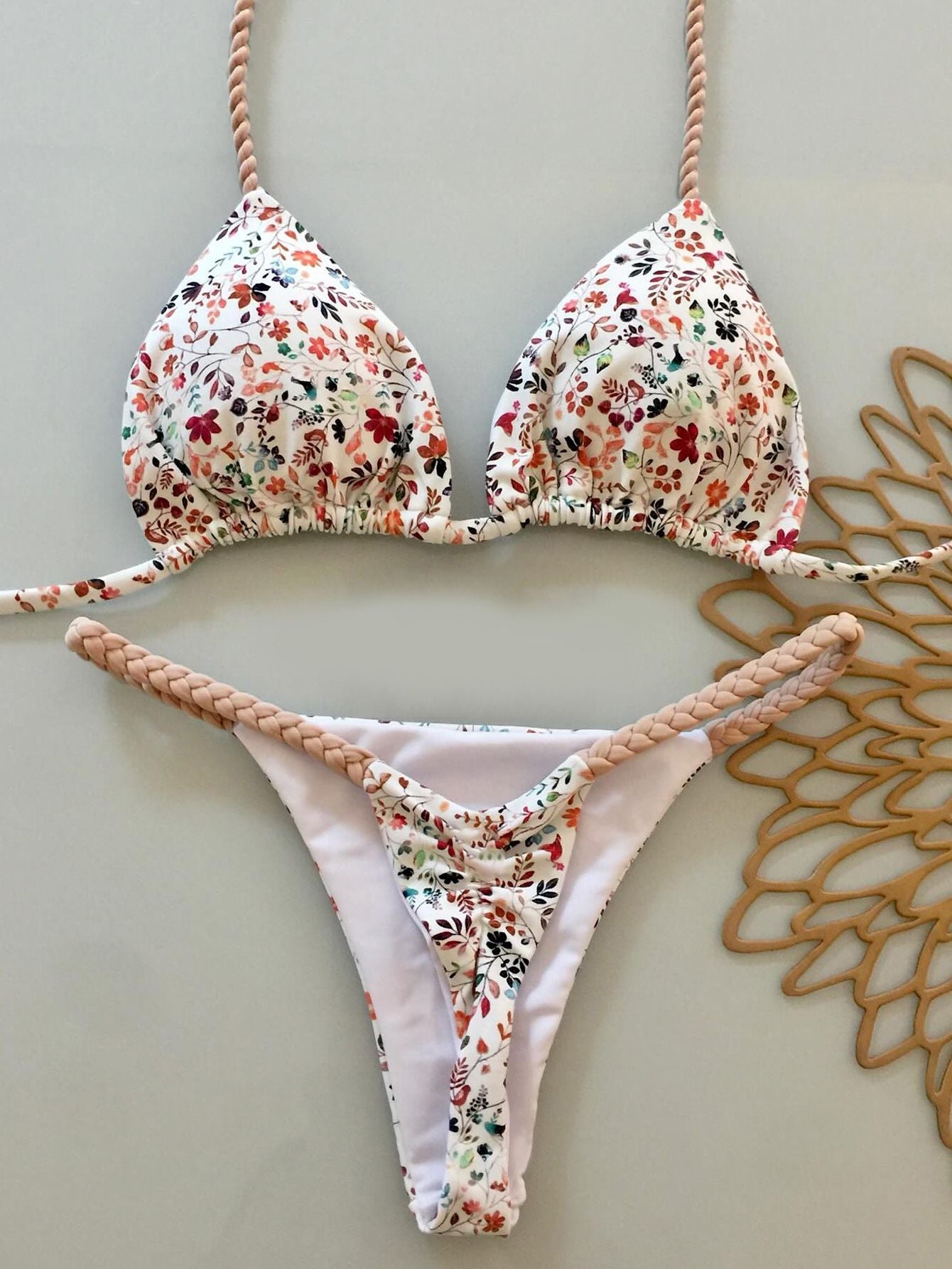 Sexy Halter Bikini Set Women Swimsuit Two-piece Triangle Thong Bathing Suit Brazilian Biquinis Holiday Gathering Swimwear