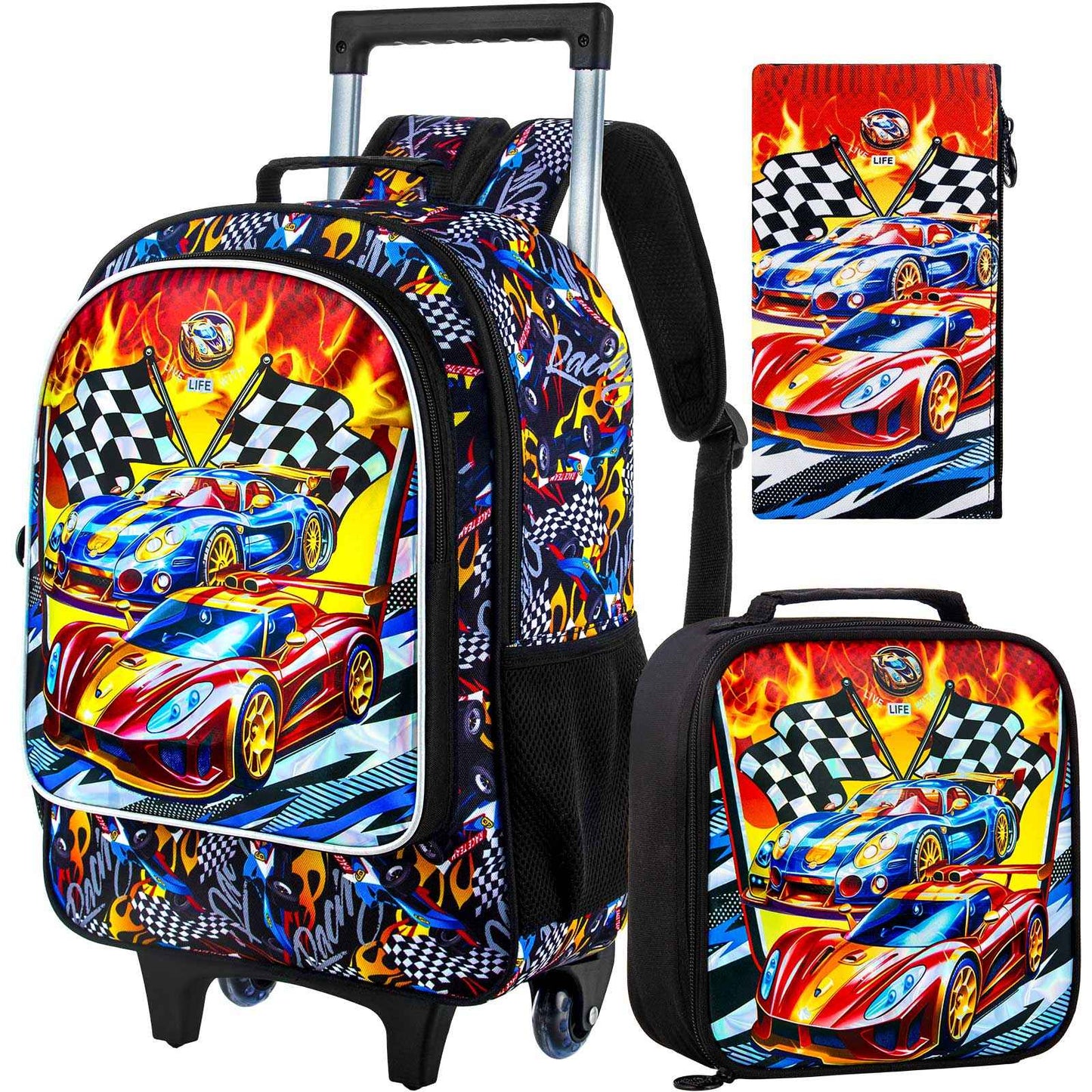 Mochila de Rodinhas 3 Peças para Meninas Meninos, Lancheira Infantil com Rodinhas, Mochilas com Rodas para o Ensino Fundamental