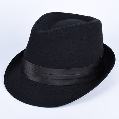 Classic Fedora Men's Hats 2025 Casual Short Sleeve Trilby Top Hat French England Elegant Ribbon Jazz Cap Fedoras Black Felt Hat