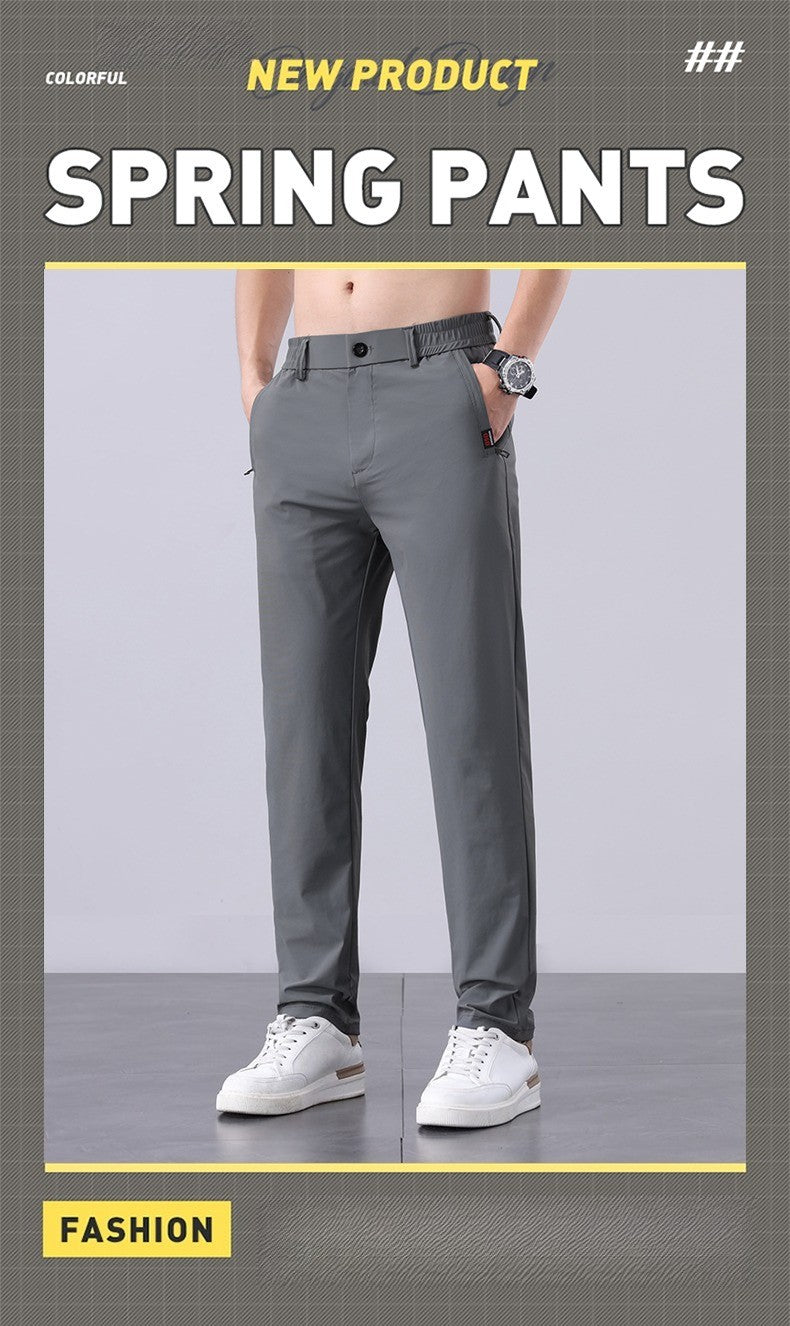 Summer New Men's Ice Silk Pants Korean Y2K All Match Elastic Sweatpants Office Business Casual Fashion Straight Suit Trousers