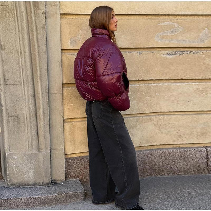 Thicken Cotton Jackets Women High Neck Long Sleeves Zipper Drawstring Coats Female 2025 Winter Fashion Chic Solid Warm Outwears