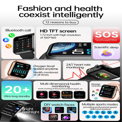 2025 Novo Smartwatch Feminino de LED com IA, Diagnóstico Inteligente, Monitor de Saúde HRV+PPG, Pressão Arterial, Oxigênio no Sangue, IP68, NFC?