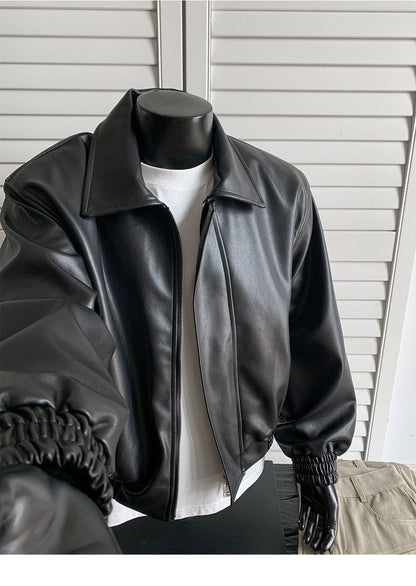 chaquetas sin manga cuerina Loose short leather jacket Shoulder pad coat American retro leather jacket for men