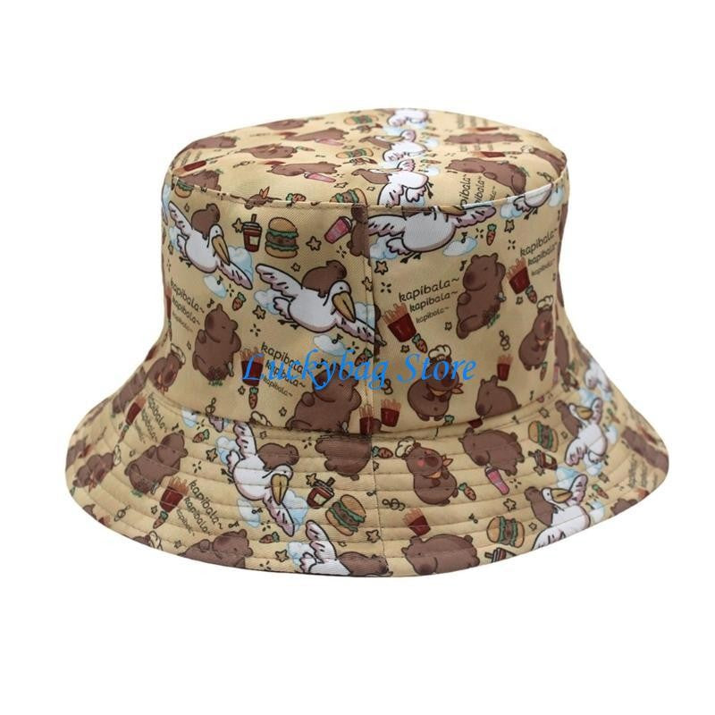 X7XE Trendy Capybara Pattern Fisherman Hat Beach Vacation Bucket Sunshade Hat for Animal Lover and Trendsetters