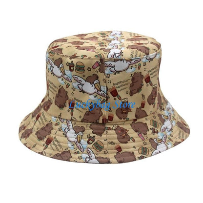 X7XE Trendy Capybara Pattern Fisherman Hat Beach Vacation Bucket Sunshade Hat for Animal Lover and Trendsetters
