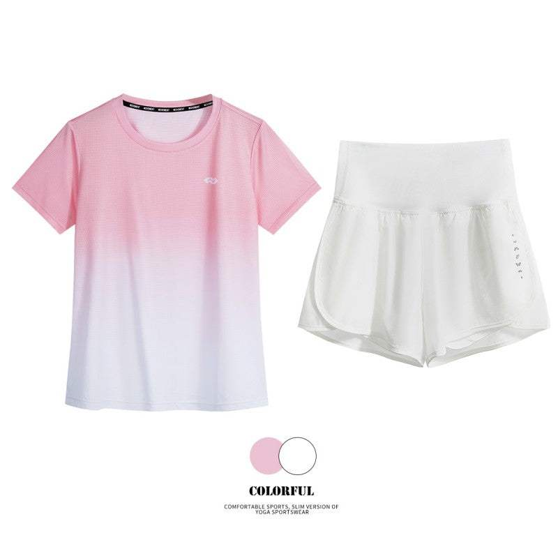 DRUR Women Running Set Quick Dry Loose Workout Outfit 2 Piece Tracksuit Summer Lightweight Gym Top Shorts Suit Badminton Apparel