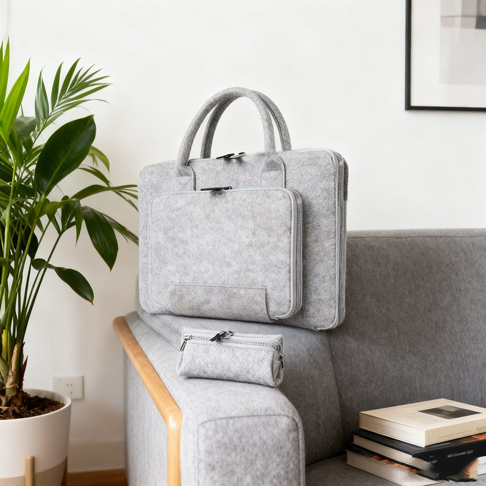Felt Bag Felt Tote Bag Multifunctional Handbag Double Zipper Computer Bag Portable Computer Bag