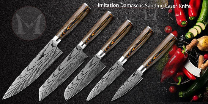 Conjunto de Facas de Cozinha 1-7PÇS Faca de Chef Japonesa Santoku 7CR17 Aço Inoxidável 440C Faca de Imitação de Damasco Cutelo de Carne Fatiador