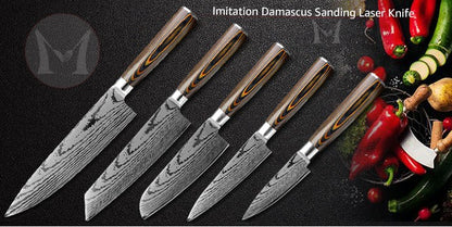 Conjunto de Facas de Cozinha 1-7PÇS Faca de Chef Japonesa Santoku 7CR17 Aço Inoxidável 440C Faca de Imitação de Damasco Cutelo de Carne Fatiador