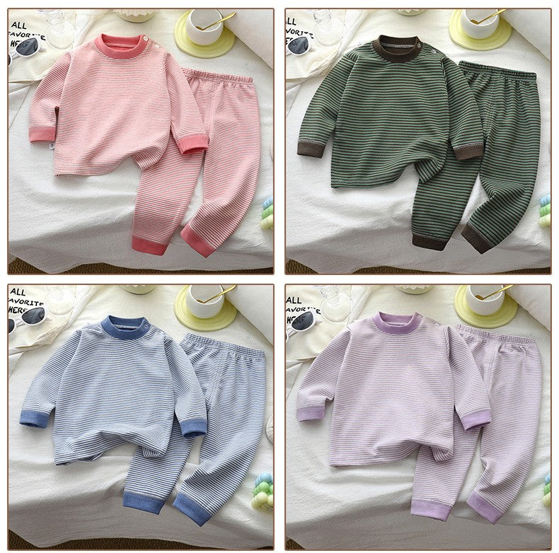 Retro Kids Thermal Underwear Set Wool Silk Dralon Winter Warm Pajamas Boys Girls Homewear Outfit