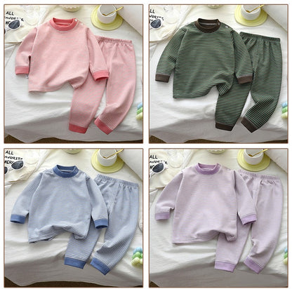 Retro Kids Thermal Underwear Set Wool Silk Dralon Winter Warm Pajamas Boys Girls Homewear Outfit