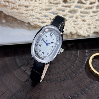 Ladies' New Oval Bathtub Egg-Shaped Belt Quartz Watch Elegant Miniature Vintage-Style Wristwatch Stylish Trendsetter