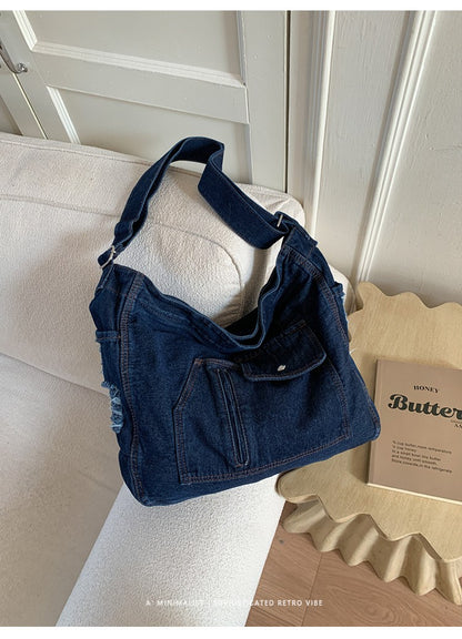 New Denim Shoulder Bag Women Fashion Large Capacity Casual Tote Handle Bag for School Comfortable and Versatile Commute Bag