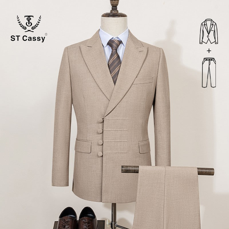 ST Cassy Elegant man suit for wedding Slim Fit Double Breasted Multiple buttons Casual Business man 2 piece outfit set
